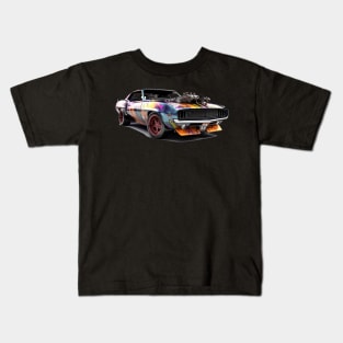 Steam-Powered Fury: A Graphic Drawing of a Steampunk American Muscle Car Kids T-Shirt